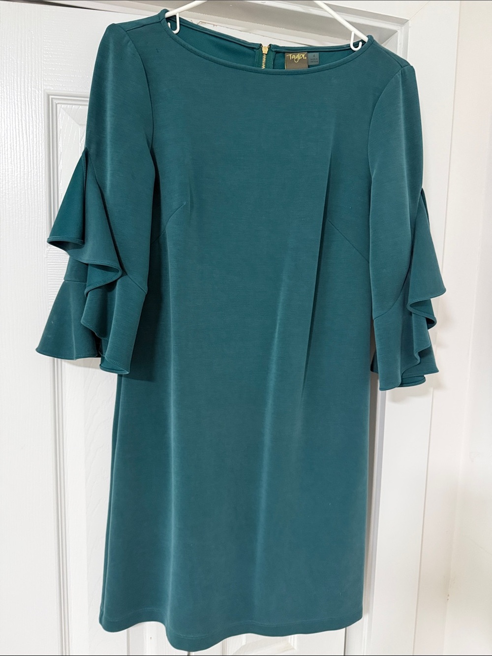 Taylor Teal Midi Dress with Tiered Ruffle Sleeves